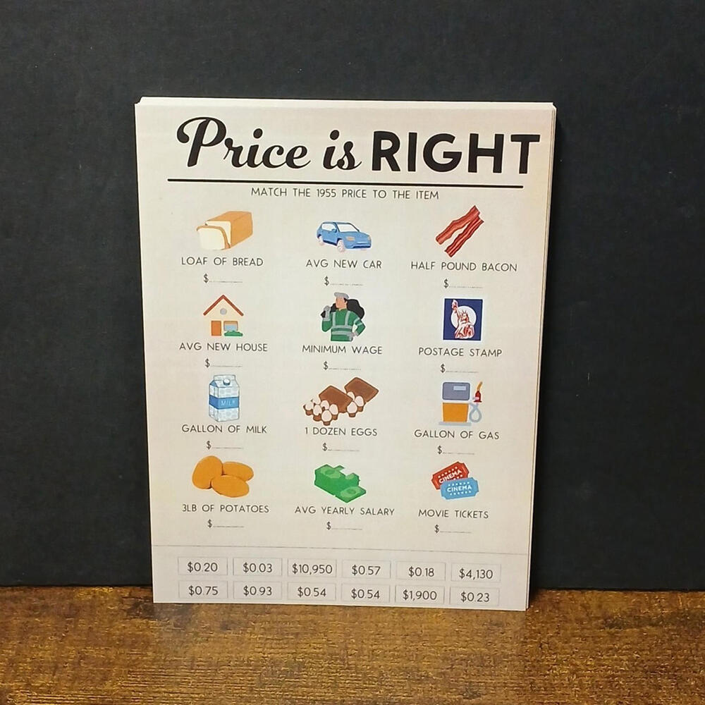 Price is Right - Match The 1955 Price To Item, Party Game, 16ct